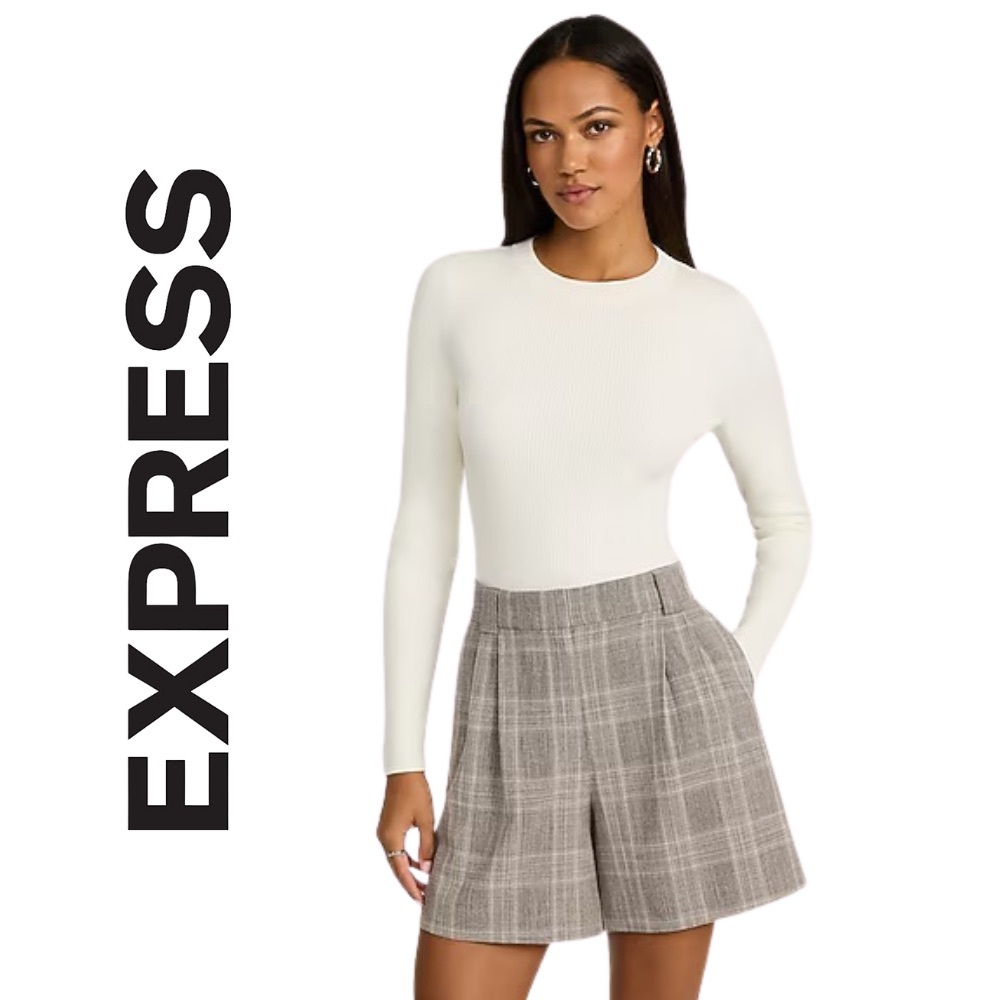 NWT Express Gray Plaid High Waist Tailored Shorts Women’s Size 0